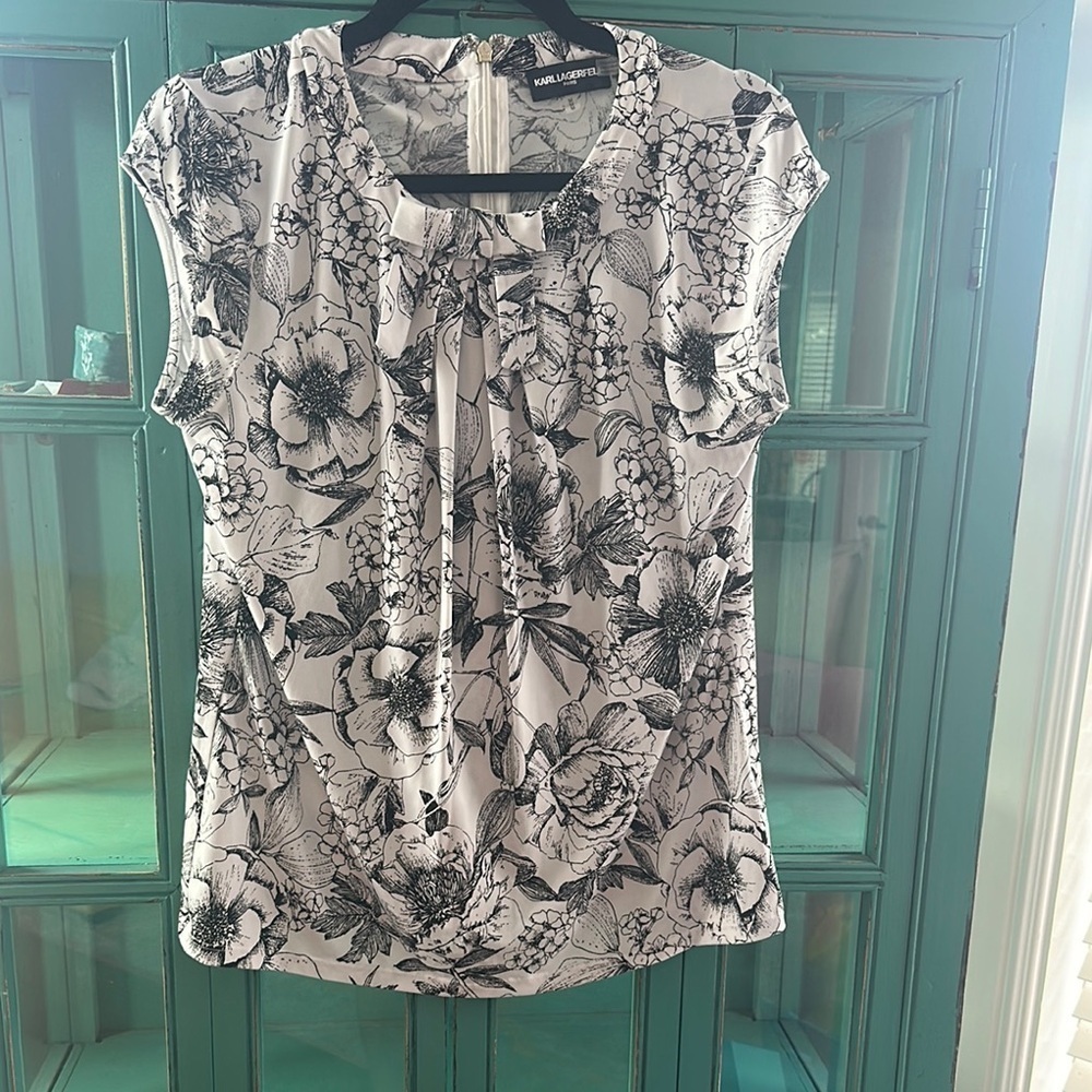 Karl Lagerfeld Monochrome Bow Floral Blouse